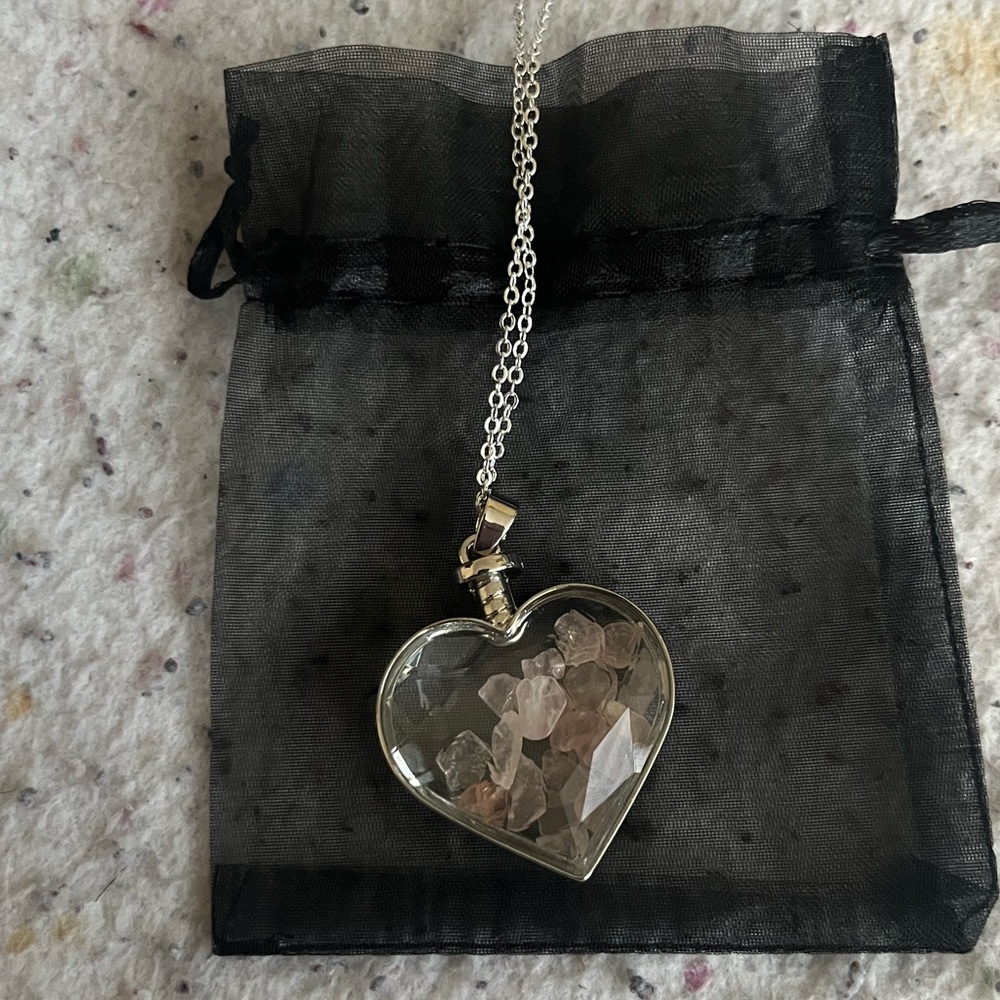 Heart Capsule Necklace w/ Rose Quartz Stones